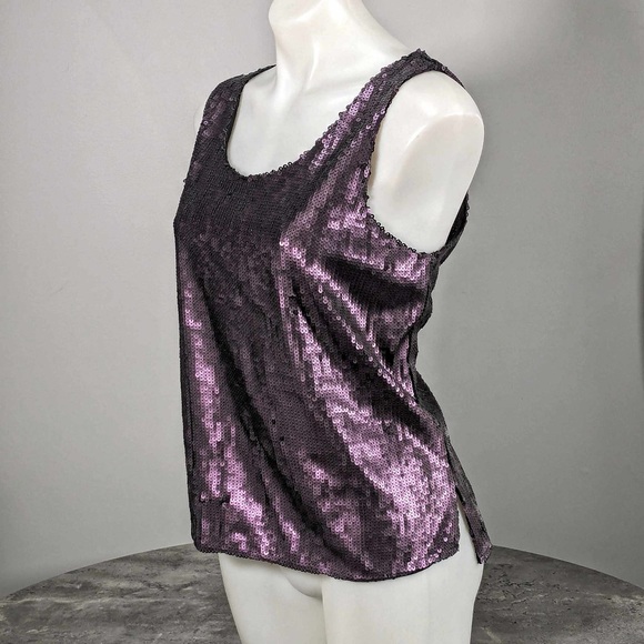 NWT DKNY SEQUINED SLEEVELESS TANK TOP - L - Purple - Picture 3 of 8